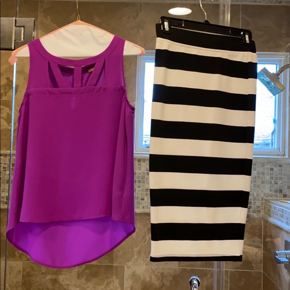 Black and white striped pencil skirt
